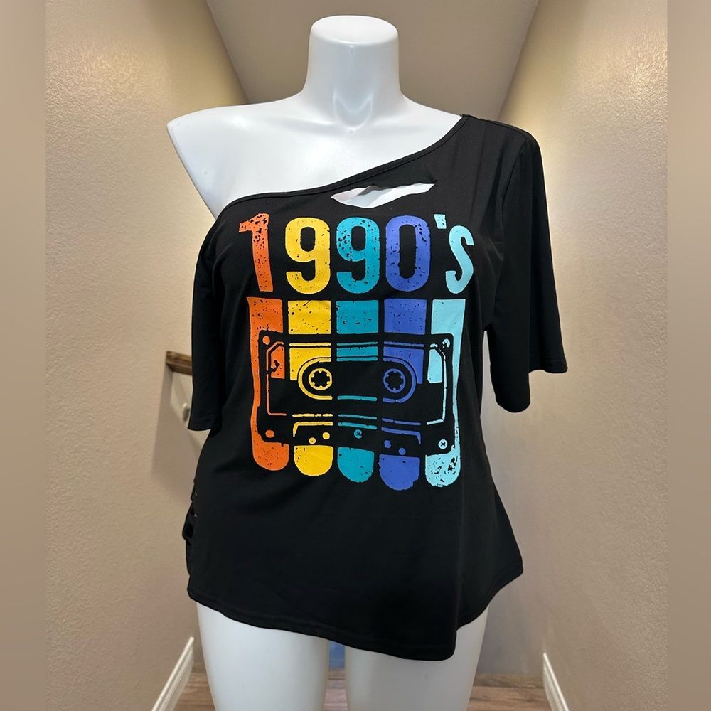 Shein Curve 3XL Retro Style 1990s Drop Shoulder Black